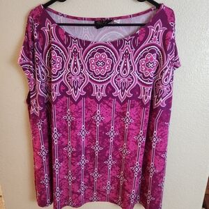 Bob Mackie 2X Wearable Art Liquid Knit Pink Paisley Top